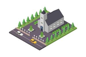 Isometric church building on white background vector