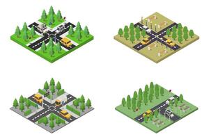 Isometric road intersections on white background vector