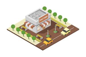 Isometric fast food building on white background vector
