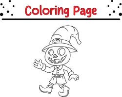 cute Halloween pumpkin scarecrow coloring book page for adults and kids vector