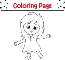 cute little girl coloring book page for children vector