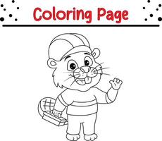 cute beaver handyman wearing hard hat coloring book page for adults and kids vector