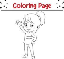cute little girl coloring book page for children vector