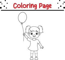 cute little girl coloring book page for children vector