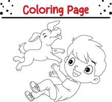 cute little boy playing his dog coloring book page for children vector