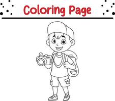 cute boy coloring book page for children vector