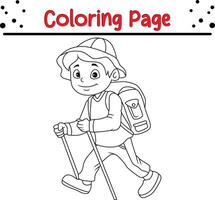 cute traveler boy coloring book page for children vector