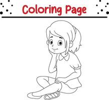 cute little girl coloring book page for children vector