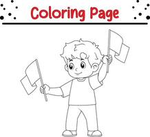 boy holding white blank flags coloring book page for children vector