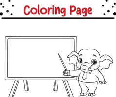 linda profesor elefante con pizarra colorante libro página para adultos y niños vector
