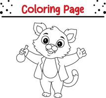 cute tiger scientist coloring book page for adults and kids vector