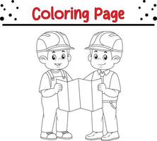 architect worker coloring book page for children vector