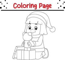 little girl opening present box coloring book page for children vector