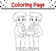 contento abuelo consiguiendo cumpleaños pastel colorante libro página para niños vector