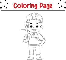 joven mineros posando colorante libro página para niños y adultos vector