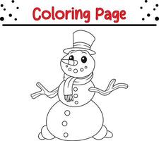 cute snowman wearing hat scarf coloring book page for adults and kids vector