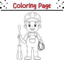 construction worker coloring book page for children vector