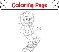 men playing snowboarding skiing skating coloring book page for children vector