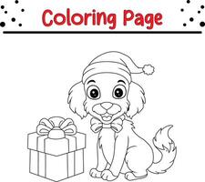 cute little dog wearing Santa hat bow coloring book page for adults and kids vector
