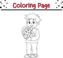 padre su adorable bebé teniendo divertido con juguetes colorante libro página para niños vector