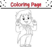 boy conductor directing with baton coloring book page for kids and adults vector