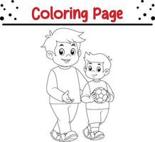 father and son playing soccer coloring book page for kids and adults vector