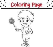 linda pequeño chico jugando tenis colorante libro página para adultos y niños vector