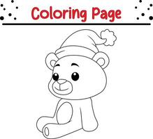 cute little bear Santa hat coloring book page for adults and kids vector