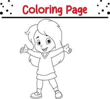 cute little girl coloring book page for children vector