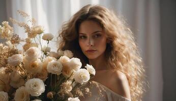 woman with flowers photo
