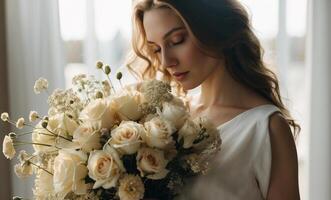 woman with flowers photo