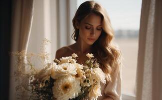 woman with flowers photo