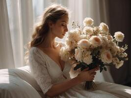 woman with flowers photo