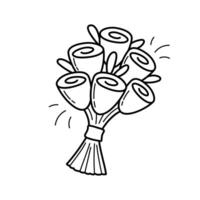 Bride bouquet. Wedding item. Simple linear hand drawn doodle illustration vector