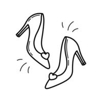 Women's formal shoes. Wedding item. Simple linear hand drawn doodle illustration vector