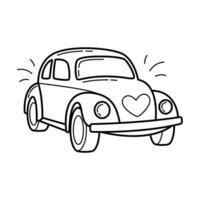 Car for a wedding procession. Simple linear hand drawn doodle illustration vector