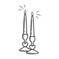 Ceremonial candles. Wedding item. Simple linear hand drawn doodle illustration vector