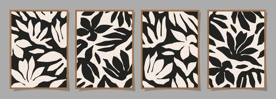 conjunto de resumen maravilloso floral carteles de moda botánico pared Arte con flor diseño impresión en negro y blanco colores. moderno ingenuo para interior decoración, cubrir, tarjeta, antecedentes y mínimo impresión. vector