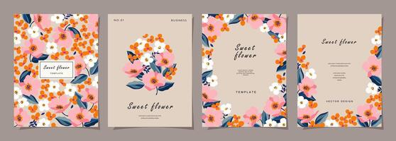 Floral template set for poster, card, cover, label, banner, background in modern minimalist style and simple summer design templates with flowers and plants. vector