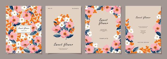 floral modelo conjunto para póster, tarjeta, cubrir, etiqueta, bandera, antecedentes en moderno minimalista estilo y sencillo verano diseño plantillas con flores y plantas. vector