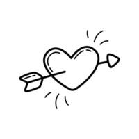 Heart with an arrow. Wedding item. Simple linear hand drawn doodle illustration vector