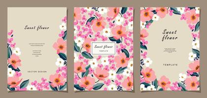 Floral template set for poster, card, cover, label, banner, background in modern minimalist style and simple summer design templates with flowers and plants. vector