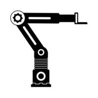 Industrial robotic arm manufacturing automation technology, factory assembly robot machine, black and white color vector