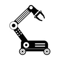 Industrial robotic arm manufacturing automation technology, factory assembly robot machine, black and white color vector