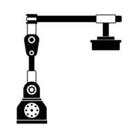 Industrial robotic arm manufacturing automation technology, factory assembly robot machine, black and white color vector