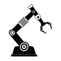 Industrial robotic arm manufacturing automation technology, factory assembly robot machine, black and white color vector
