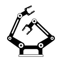 Industrial robotic arm manufacturing automation technology, factory assembly robot machine, black and white color vector