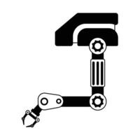 Industrial robotic arm manufacturing automation technology, factory assembly robot machine, black and white color vector