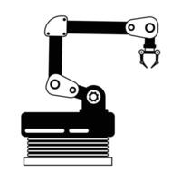 Industrial robotic arm manufacturing automation technology, factory assembly robot machine, black and white color vector