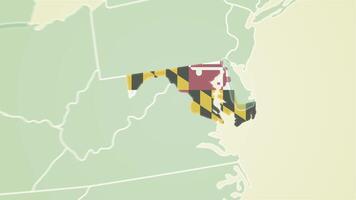 Maryland state flag United States map outline zoom in animation video